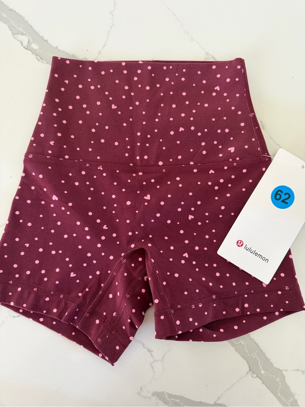 NWT Lululemon Align Hearts Polka Dot No Line HR Biker Shorts 4” Size 0